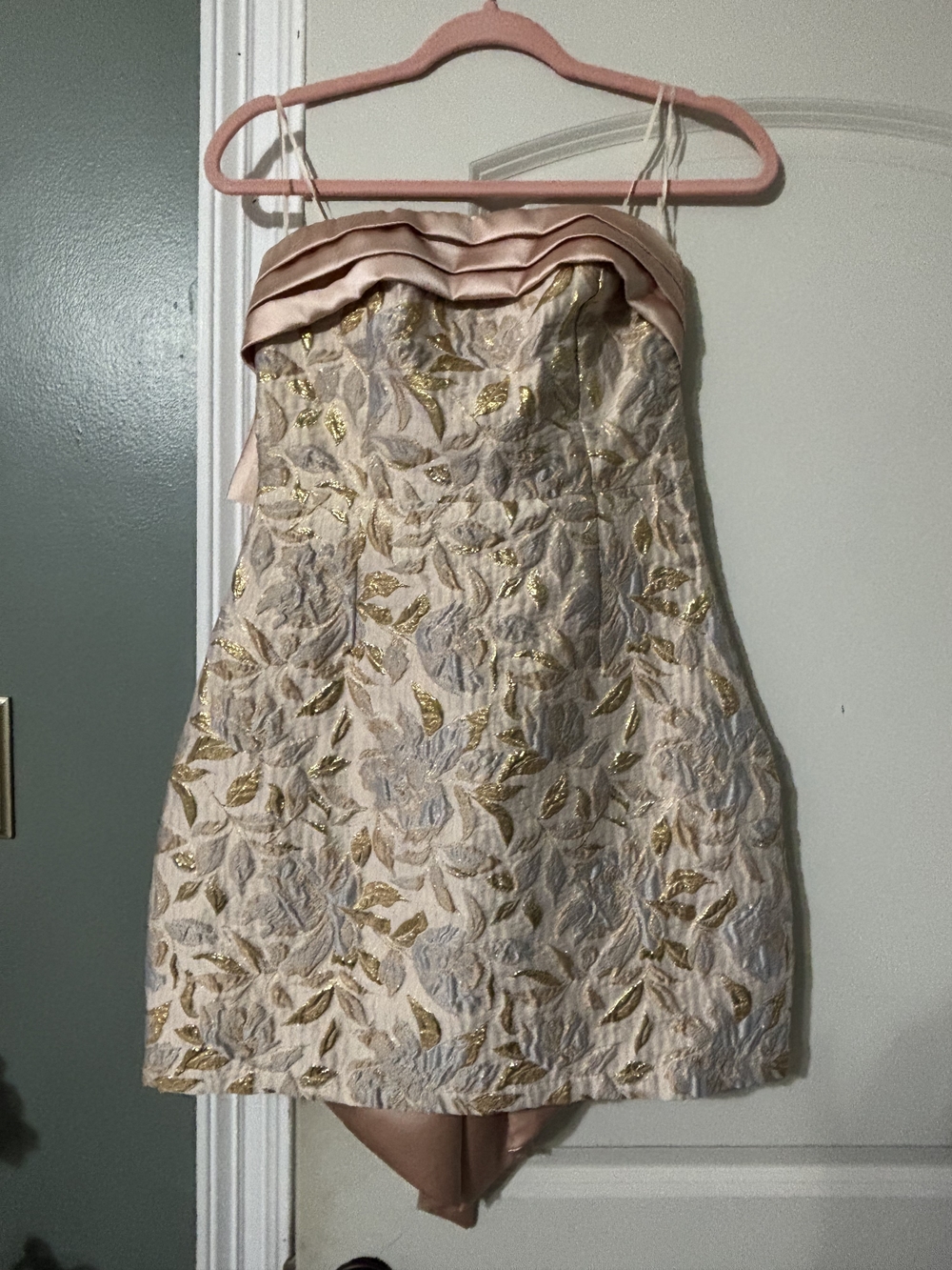 Valentina Strapless Blush and Gold Embroidered Cocktail Dress